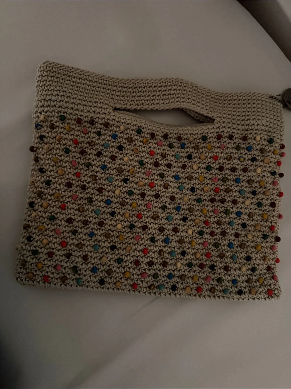 The Sak Cream Crochet Clutch with Multicolor Studs